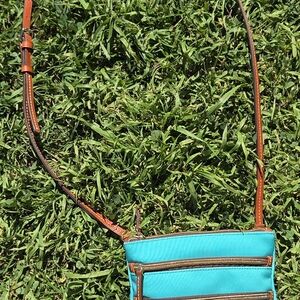 Dooney & Bourke Turquoise Nylon North South Triple Zip Crossbody Shoulder Bag